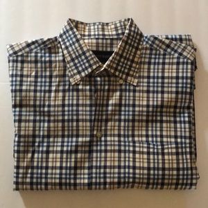 Men’s Shirt Casual Button Down Plaid Cotton Large